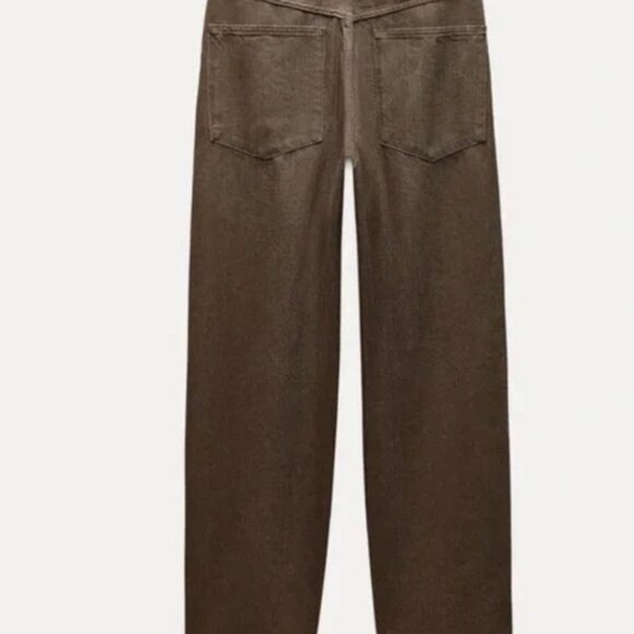 NWT Zara Jeans Denim The Tailored Barrel Pants Signature Brown Khaki  SZ-10 - Picture 3 of 10